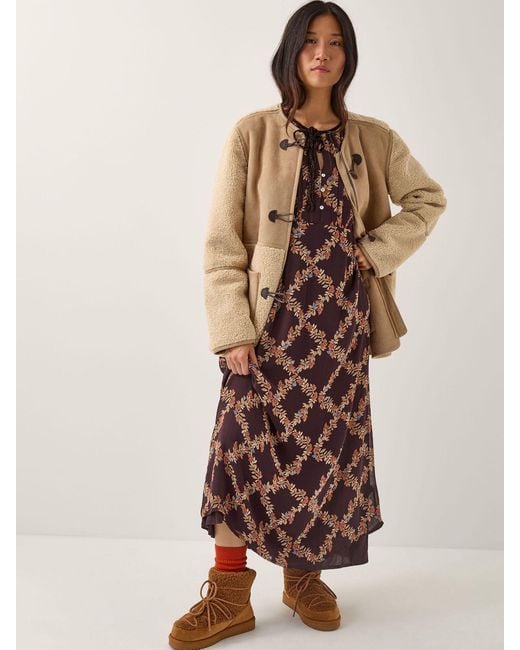 Monsoon Brown Cheryl Diamond Floral Print Midi Dress