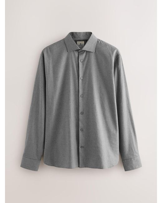 Next Gray Regular Fit Check Soft Touch 100% Cotton Smart Long Sleeve Shirt for men