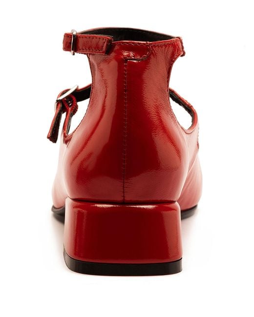 OFF THE HOOK Red Fleet Leather Block Heel Mary Jane Shoes