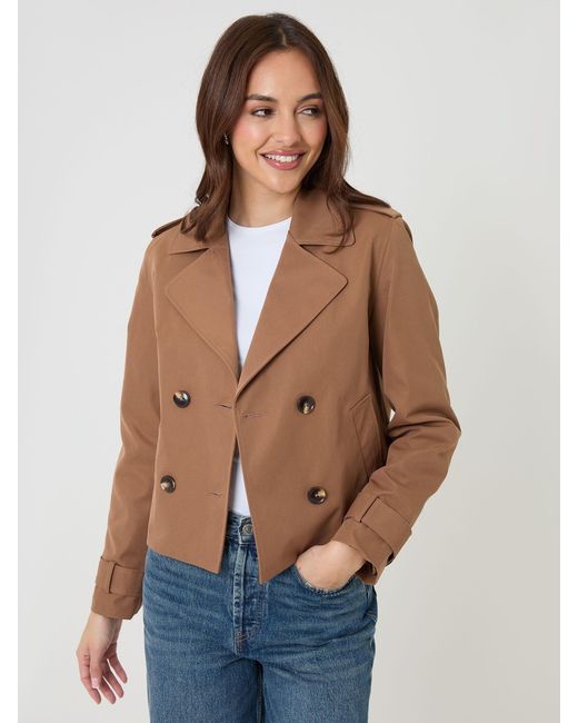 Threadbare Blue Double Breasted Cropped Trench Jacket