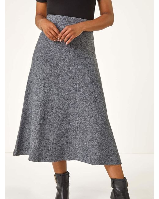 Roman Gray Petite Stretch Knitted Midi Skirt