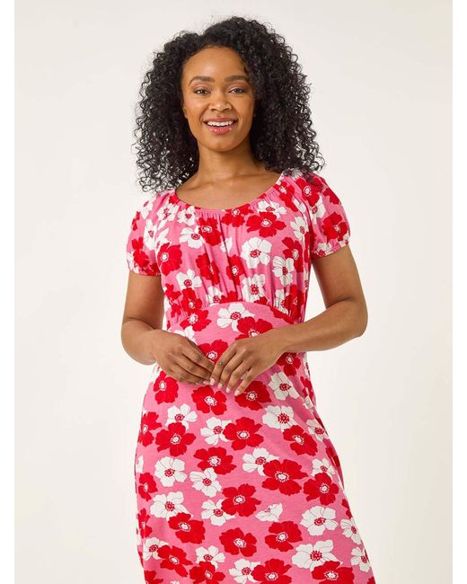 Roman Petite Floral Print Gathered Stretch Dress
