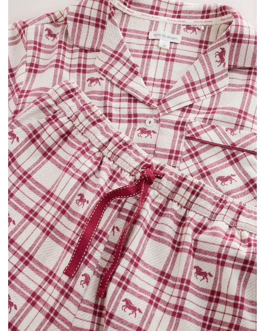 Next Pink Cream Check Flannel Button Through Pyjamas