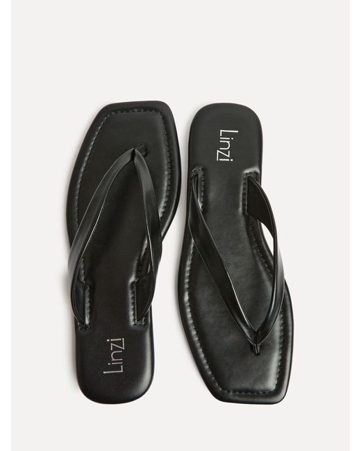 Linzi Black Element Toe Post Flat Sandals