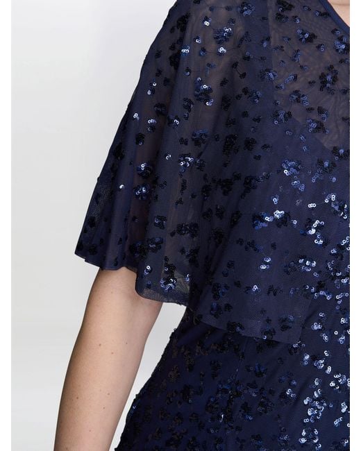 Gina Bacconi Blue Jordan Sequin Beaded Maxi Dress And Jacket