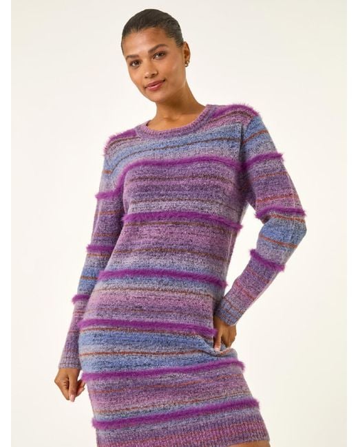 Roman Purple Stripe Knit Jumper Dress