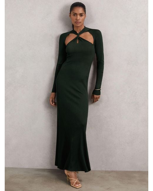 Reiss Green Vivienne Petite Cut-Out Knitted Maxi Dress