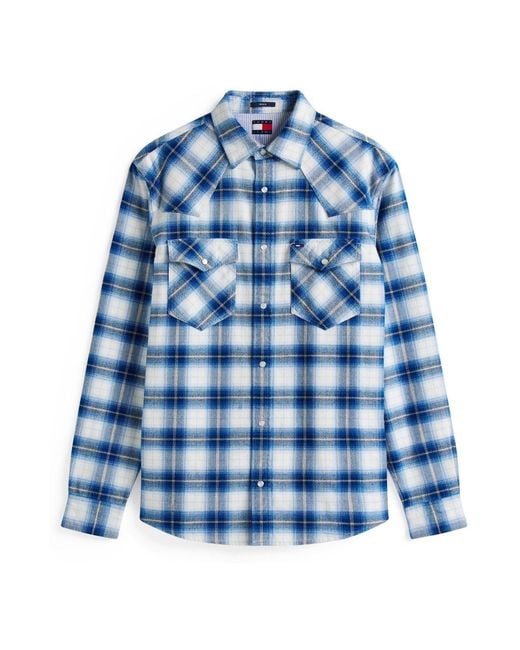 Tommy Hilfiger Blue Regular Fit Flannel Check Western Shirt for men