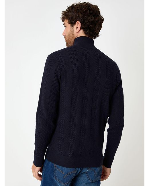 Threadbare Blue Cable Knit Quarter Zip Jumper for men