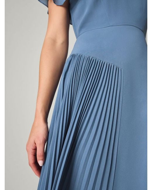 Monsoon Blue Madison Flutter Sleeve Pleated Bridesmaid Dress