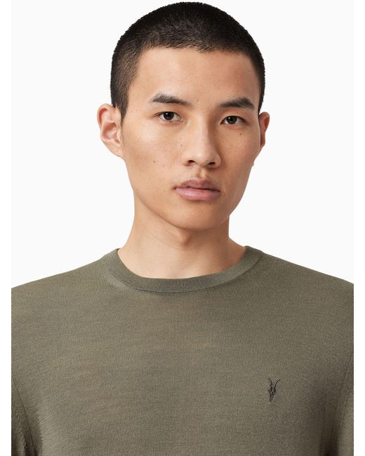 AllSaints Green Allsaints Mode Merino Wool Crew Neck Jumper for men