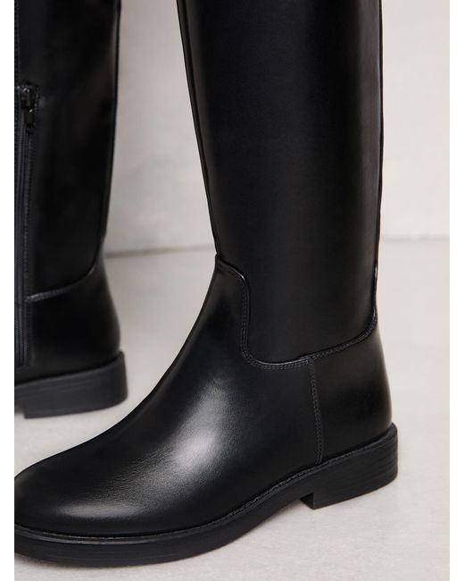 Lipsy Black Flache, Lange Reitstiefel Aus Kunstleder Mit Hohem Absatzeu 39 (Uk 6 W)