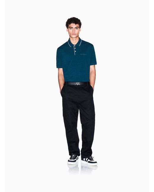 ARMANI EXCHANGE Blue Regular Fit Logo Polo Shirt for men