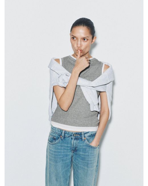 The Set Blue 3 Pack Mock Layer Semi Sheer Soft Touch Vests