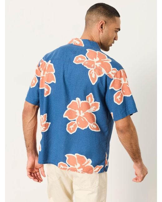 FatFace Blue Fatface Short Sleeve Relaxed Fit Large Hawaiian Floral Shirt for men