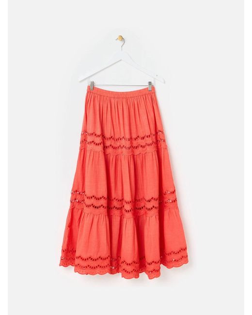 Oliver Bonas Coral Scalloped Cutwork Tiered Midi Skirt