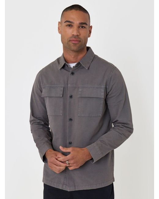 Threadbare Gray Cotton Patch Pocket Shacket for men