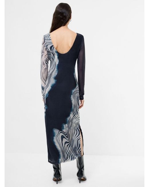 French Connection Blue Celeste Shuri Mesh Midi Dress