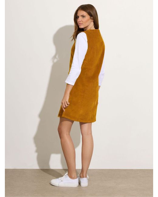 M Com Brown Cord Button Through Pinafore