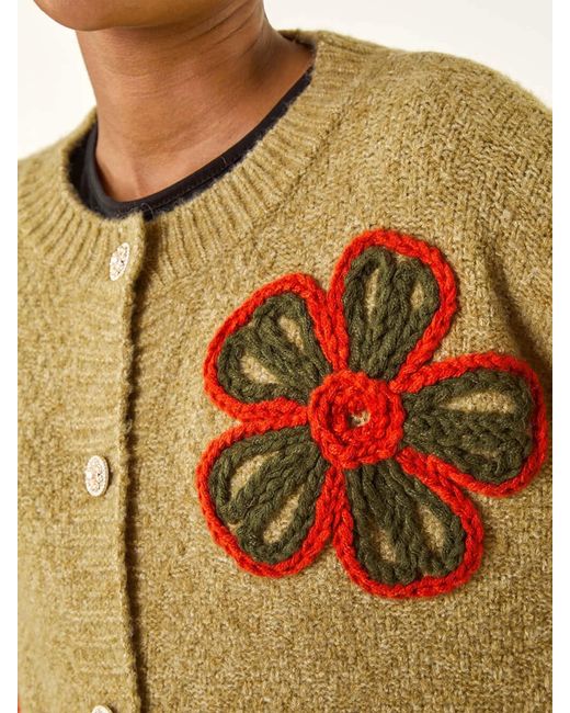 Roman Green Flower Embroidered Button Cardigan