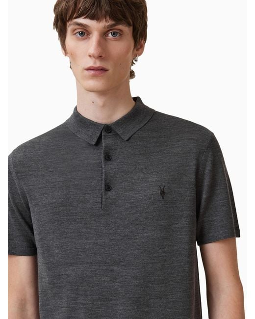 AllSaints Gray Allsaints Mode Merino Wool Short Sleeve Polo Neck Jumper for men