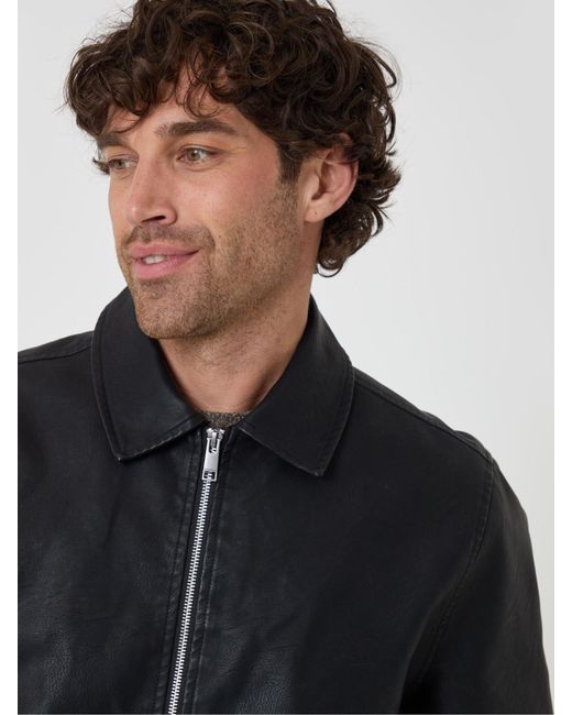 Threadbare Black Faux Leather Collared Jacket for men