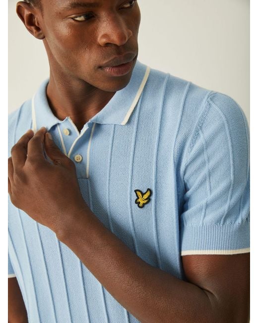 Lyle & Scott Blue Tipped Pique Knitted Polo Shirt for men