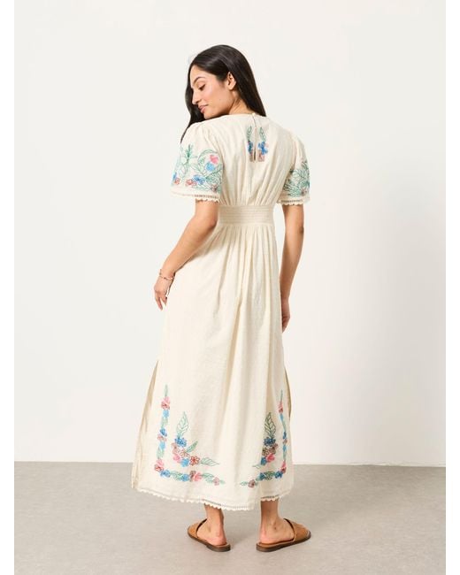 FatFace Natural Fatface Lea Petite Embroidered Midi Dress