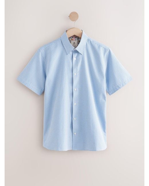 Next Blue Regular Fit Regular Fit Cotton Rich Trimmed Textured Short Sleeve Smart Shirt for men