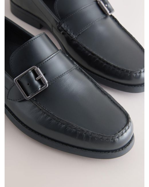 Next Black Leather Buckle Loafers for men