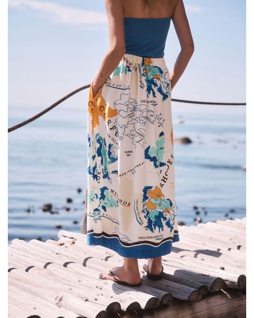 Next Blue Button Front Maxi Skirt