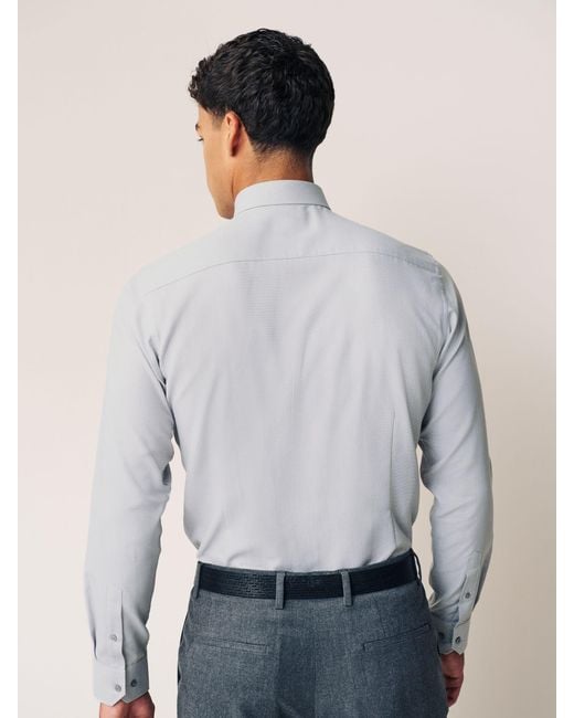 Next White Slim Fit Easy Care Textured Single Cuff Smart Shirt for men