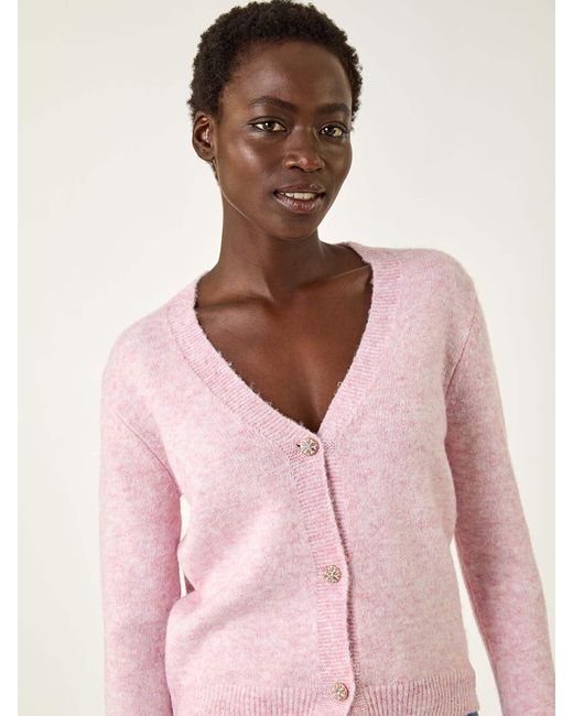 Roman Pink Metallic Trim Knit Cardigan