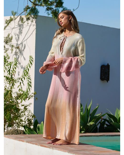 South Beach Blue Ombre Metallic Maxi Kaftan Dress