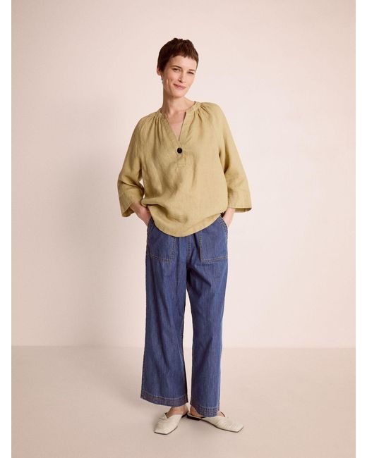 Monsoon Natural Gianna V-Neck Long Sleeve Linen Top