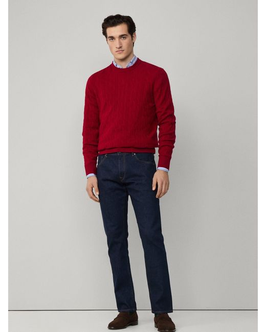 Hackett Red Lambswool Cable Crew Neck Jumper for men