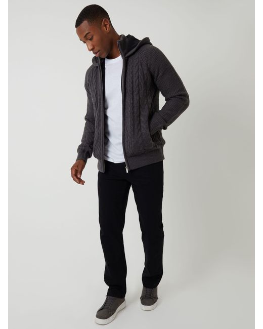 Threadbare Gray Cable Knit Microfleece Lined Zip Through Hoodie for men
