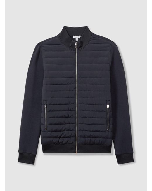 Reiss Blue Freddie - Navy Hybrid Quilt And Interlock Jersey Zip-through Jacket for men