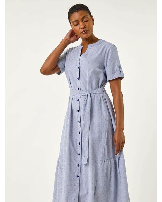 Roman Blue Stripe Tie Waist Midi Dress