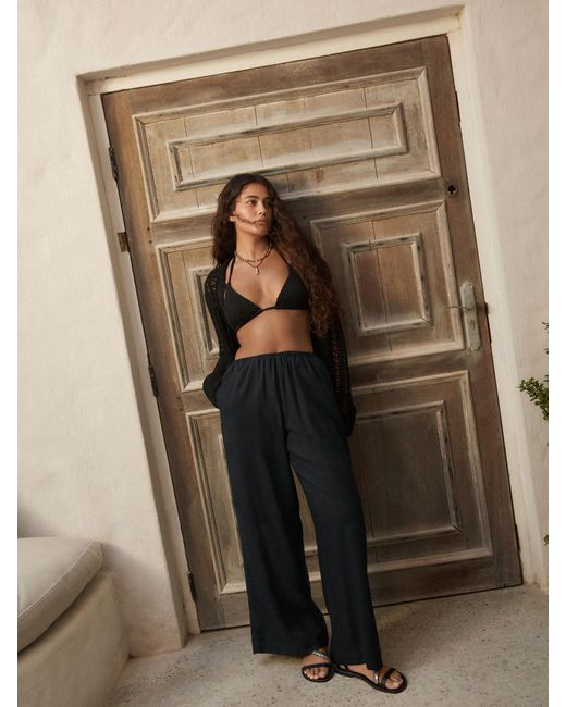Next Black Wide-Leg-Hose Mit Leineneu 46 Lang (Uk 18 L)