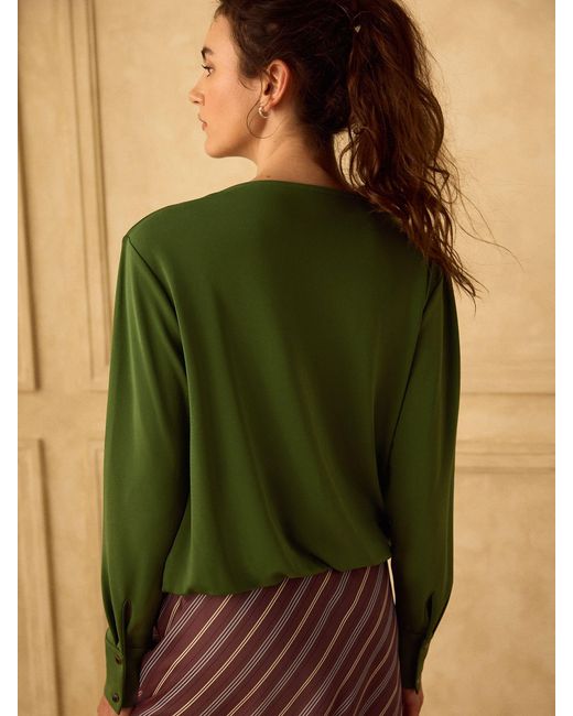 Next Green Long Sleeved Drape Bubblehem Top