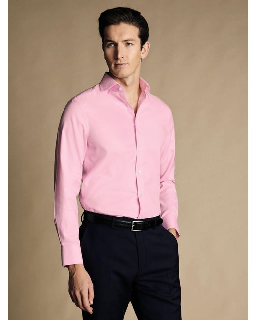 Charles Tyrwhitt Pink Non-Iron Twill Slim Fit 100% Cotton Shirt for men