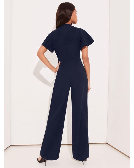 Lipsy Blue Overall Mit Weitem Bein, Weiten Ärmeln, V-Ausschnitt Und Bindedetail Vorne