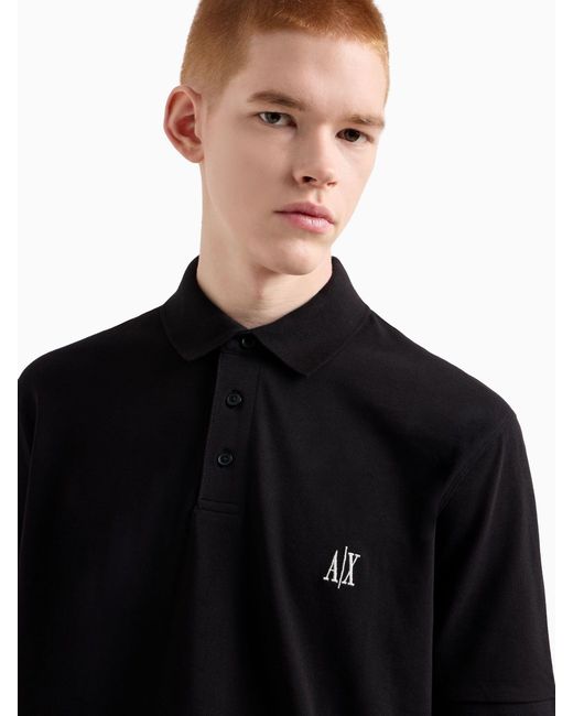 ARMANI EXCHANGE Black Regular Fit Logo Polo Shirt for men