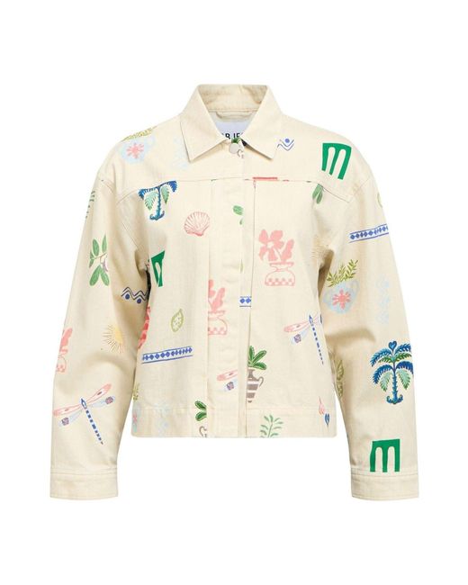 Object Natural Cream Printed Denim Jacket