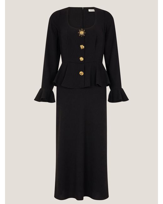 Monsoon Black Willow Statement Button Midi Dress