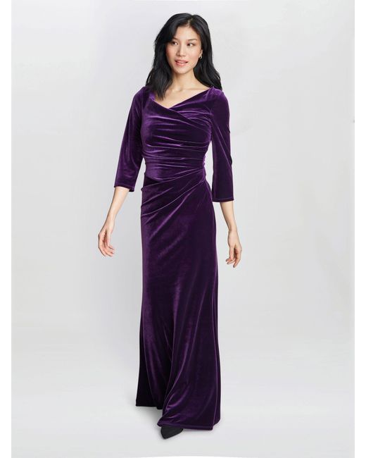 Gina Bacconi Women's Blue Sophie Velvet Maxi Dress With 3/4 Sleeve -  hulwithkids.com