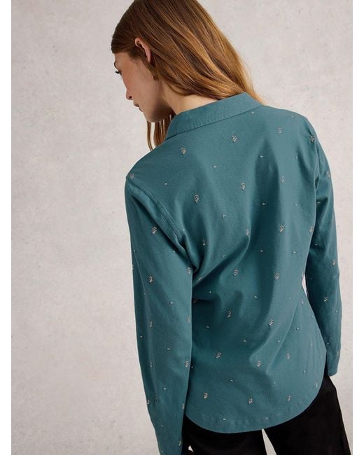 White Stuff Blue Annie Embroidered Jersey Shirt