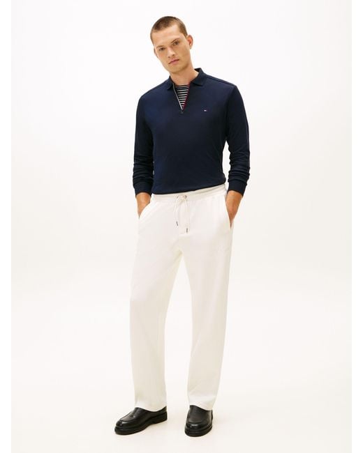 Tommy Hilfiger Blue Regular Fit Flag Embroidery Zip Polo Shirt for men