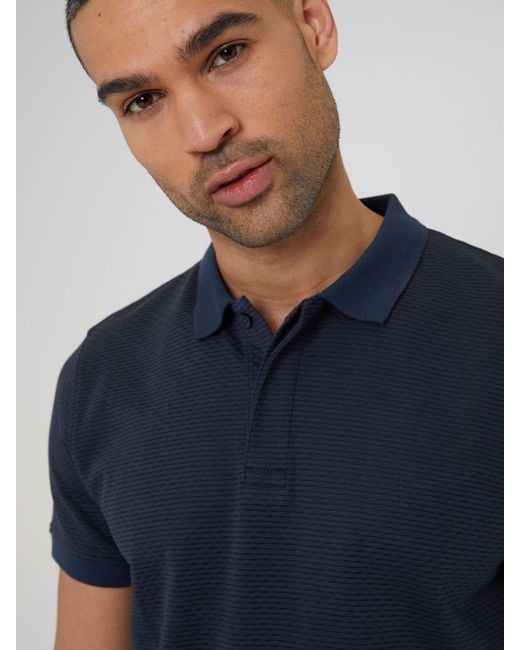 Threadbare Blue Textured Hidden Placket Polo Shirt for men